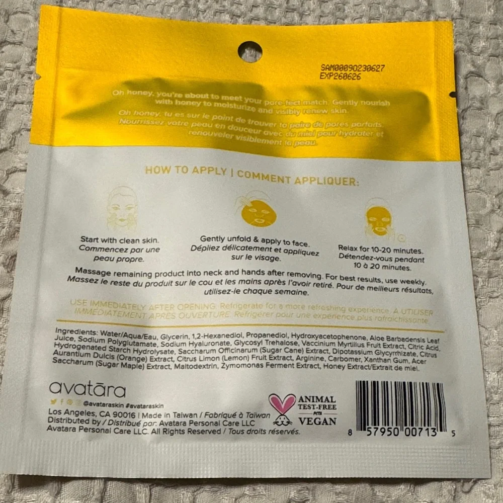 Avatara Bee My Honey Nourishing Mask - Yellow (5 pack) - Picture 2 of 2